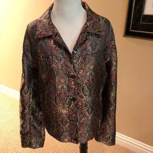 CHICOS shimmery multicolored button down jacket